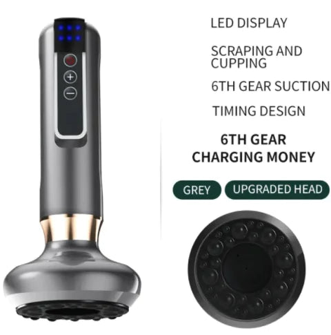 Handheld device with LED display and suction features on a white background