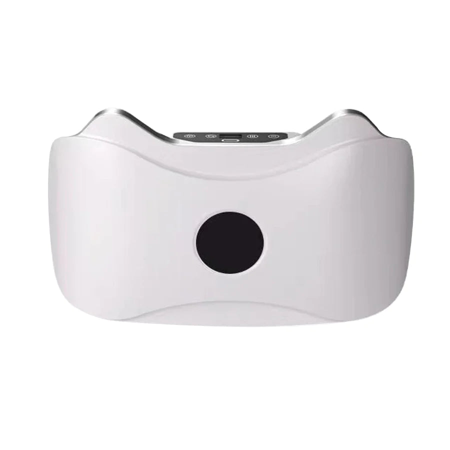 White electronic device with a black circular component on a white background