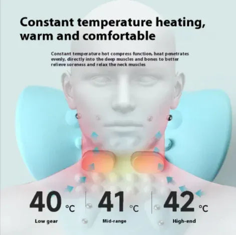 Neck pillow with temperature display showing heating levels