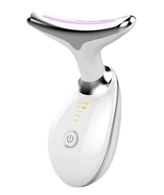 White and silver electronic device with a power button on a white background