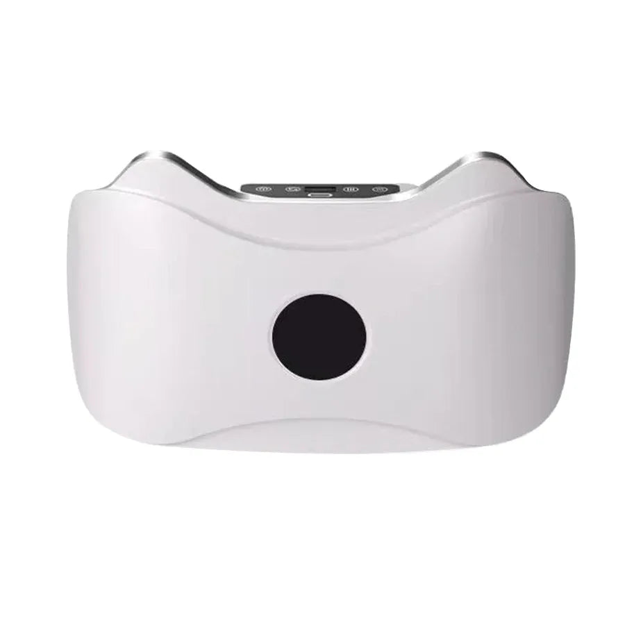 White electronic device with a black circular component on a white background