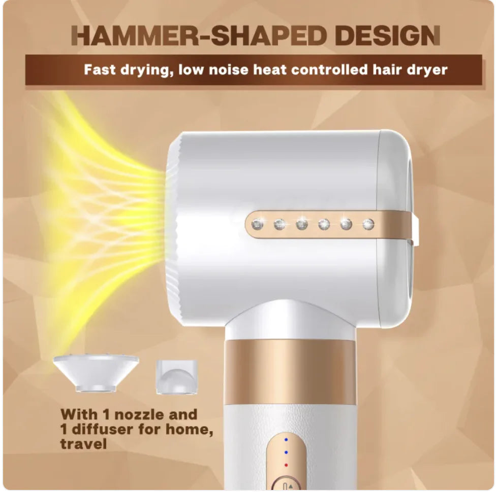 Hair dryer with hammer-shaped design on a beige background