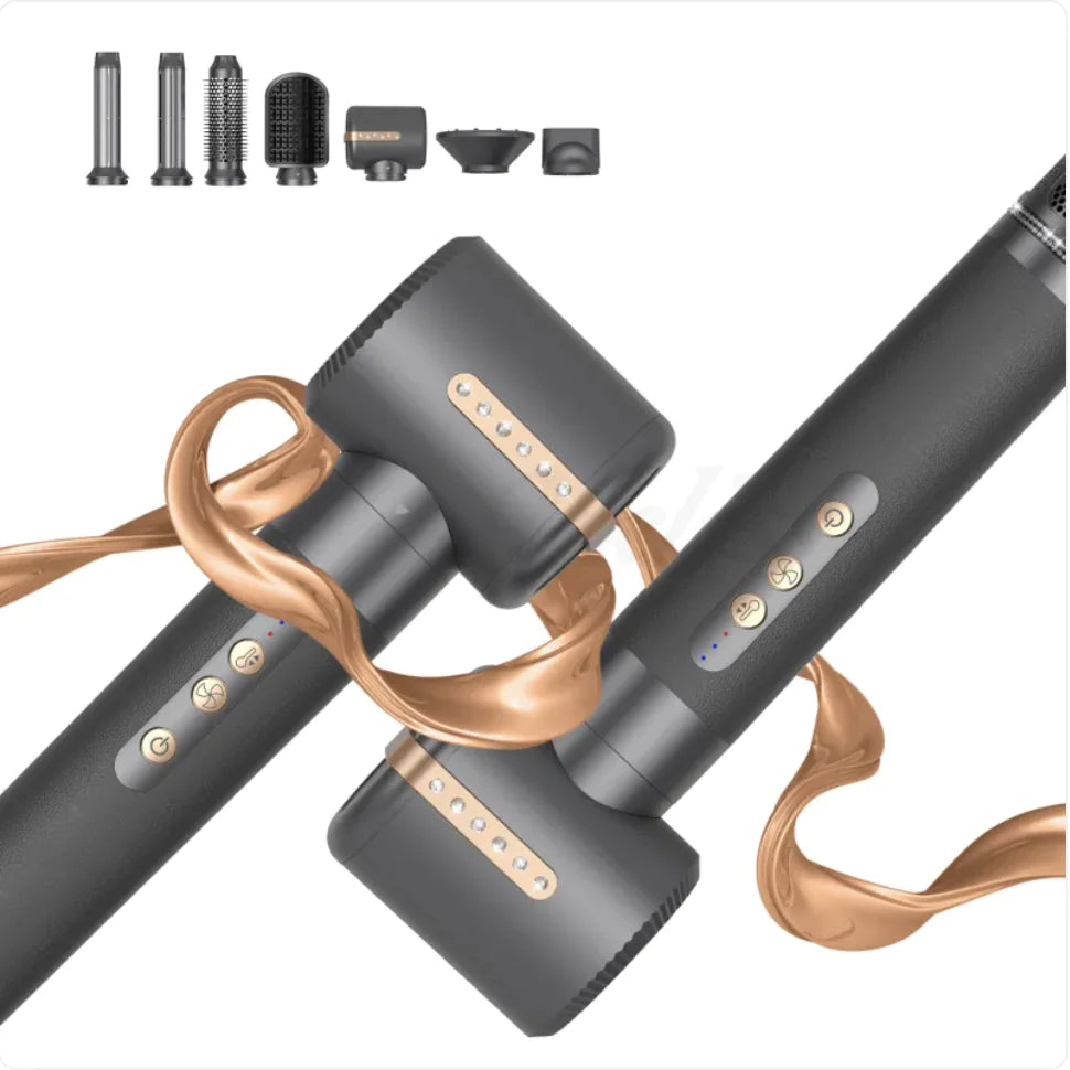 Hair styling tool with attachments on a white background