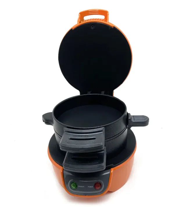 Portable stove with an open pot on a white background