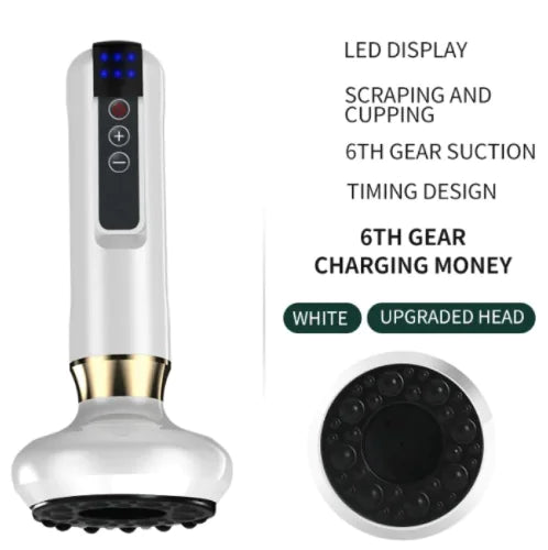 White handheld device with LED display and suction cup design on a white background