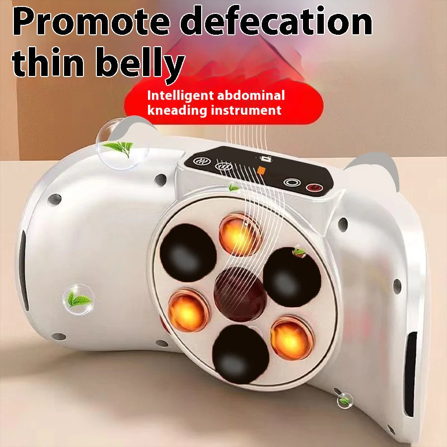 Intelligent abdominal kneading instrument with glowing elements on a beige background
