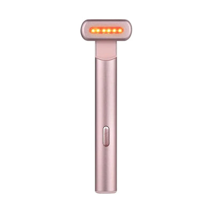 Rose gold handheld device with LED lights on a white background
