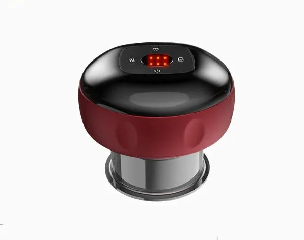Red and black electronic device on a white background