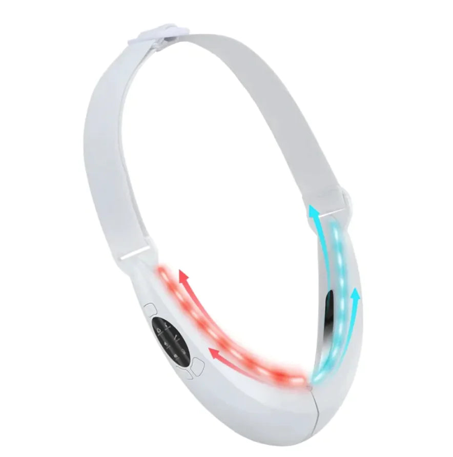 White electronic device with red and blue lights on a white background