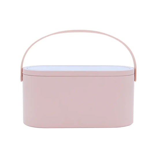 Pink oval container with a handle on a white background