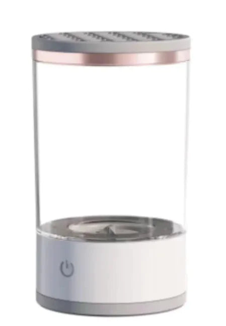 White cylindrical device with a gray top on a white background
