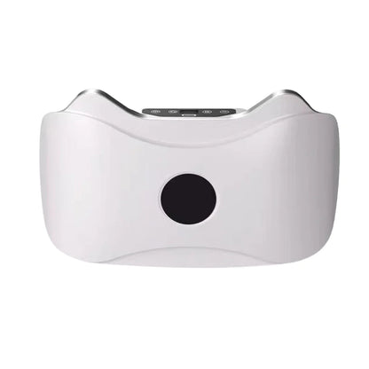 White electronic device with a black circular component on a white background