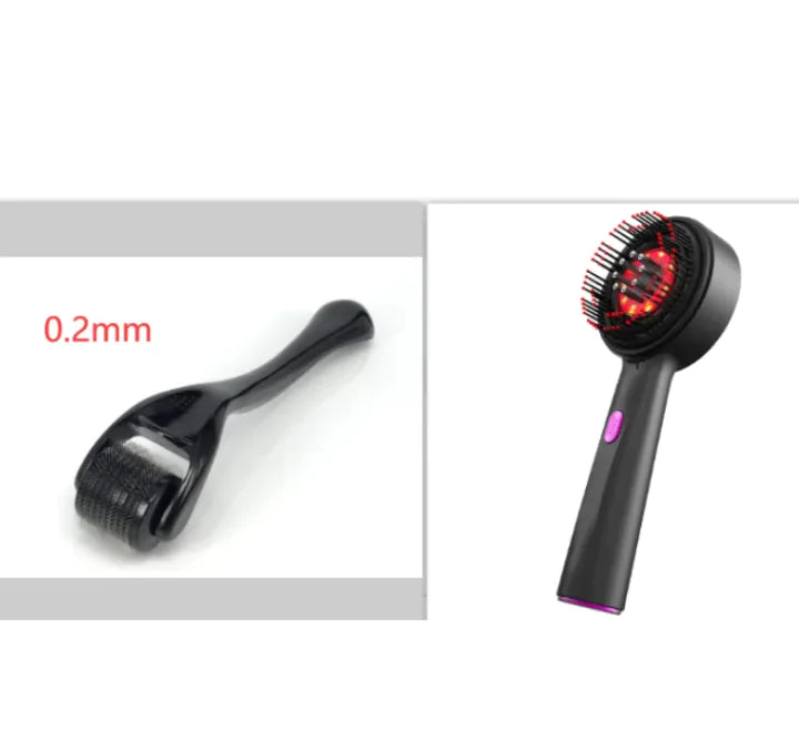 Black roller tool with red accents and a close-up of its surface texture on a white background.