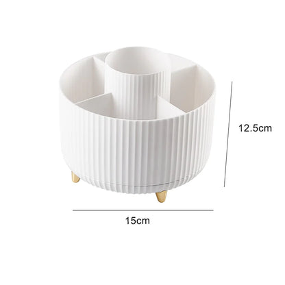 White cylindrical planter with decorative ribbing and small feet on a white background