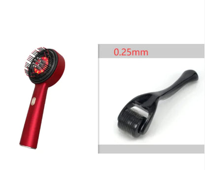 Red handheld tool with black attachment on a white background