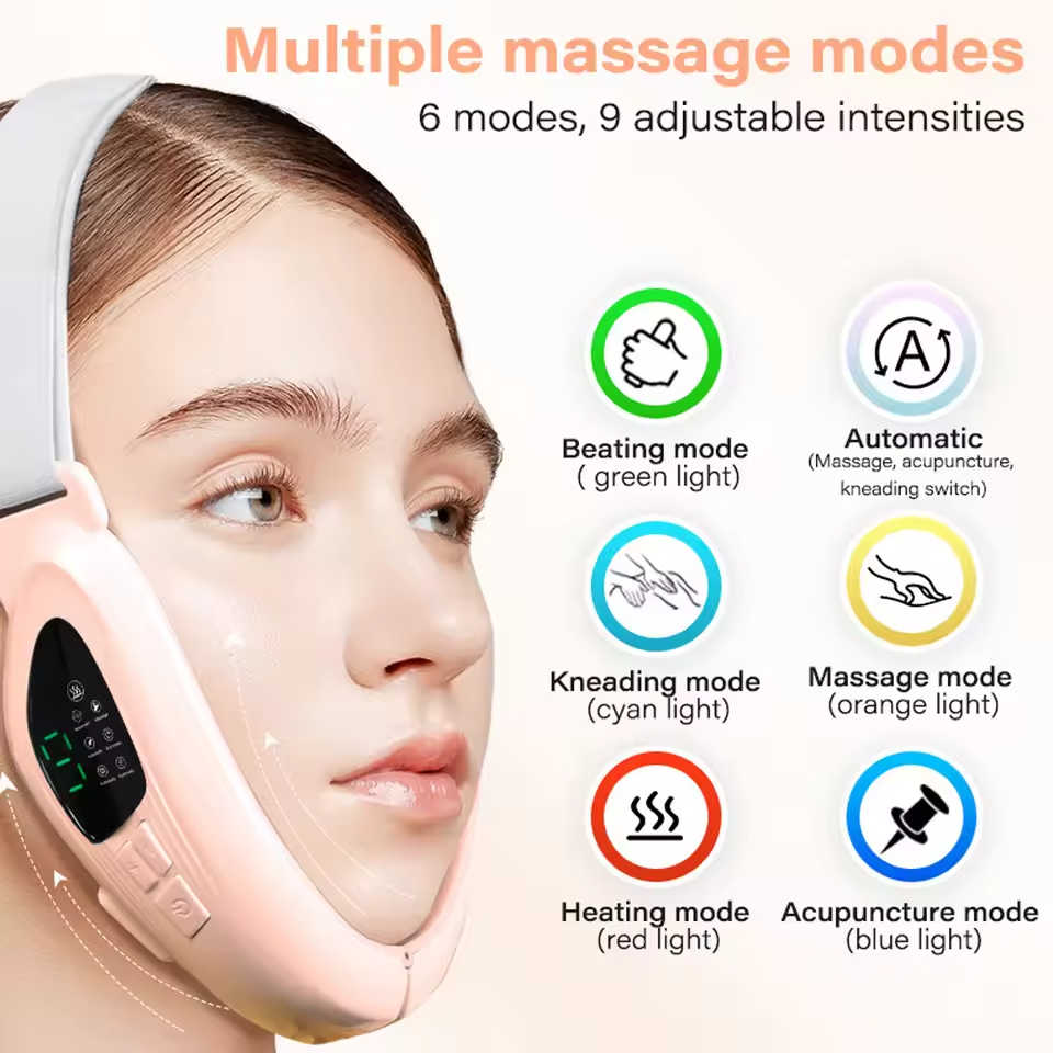 Facial massager with massage modes displayed on a white background
