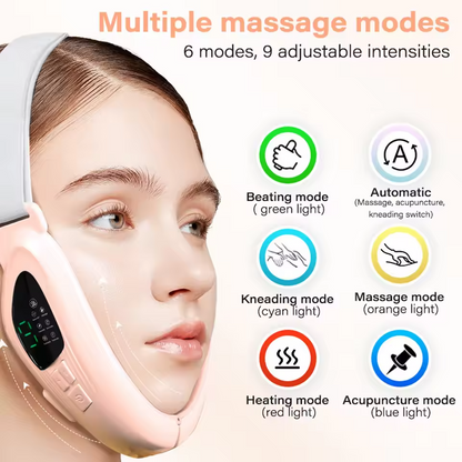 Facial massager with massage modes displayed on a white background