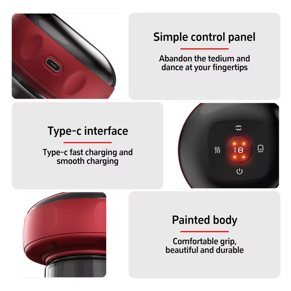 Product features including a simple control panel, Type-C interface, painted body, and charging indicators.