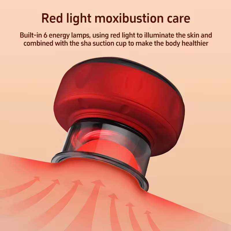 Red light moxibustion device with text on a beige background