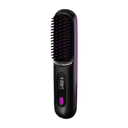 Black and purple hair straightening brush on a white background