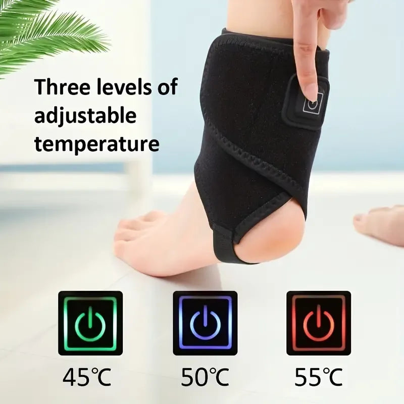 Black ankle support with adjustable temperature indicators on a blurred background
