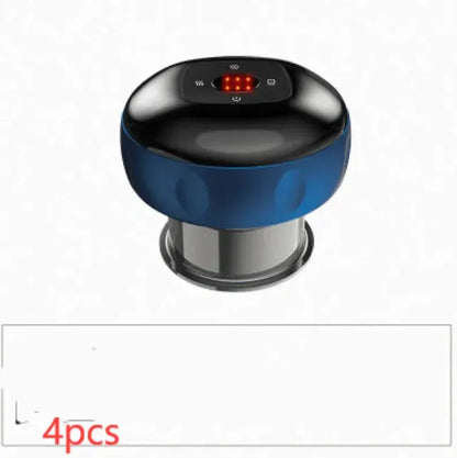 Blue and black electronic device with digital display on a white background