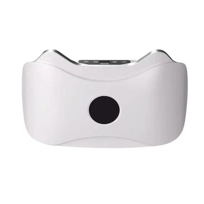 White electronic device with a black circular component on a white background