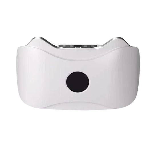 White electronic device with a black circular component on a white background