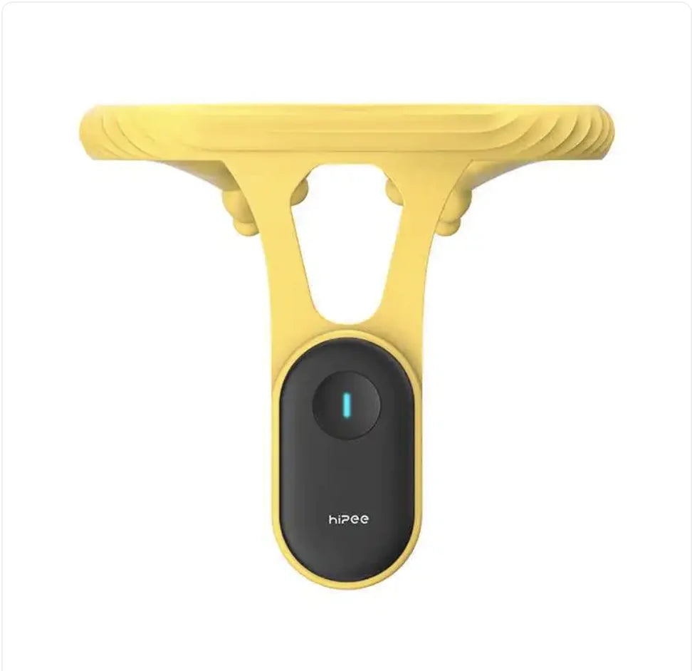 Yellow squeegee with black handle on a white background