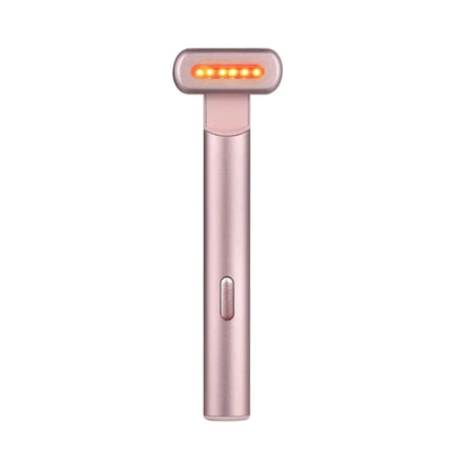 Rose gold handheld device with LED lights on a white background
