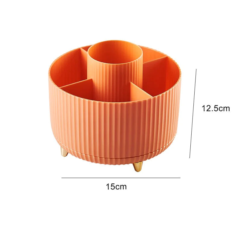 Orange divided container with dimensions on a white background