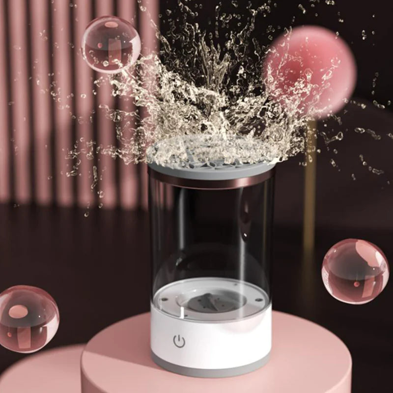 Bubbling water dispenser with water splashes and bubbles on a dark background