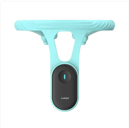 Turquoise window cleaning tool with black center on a white background